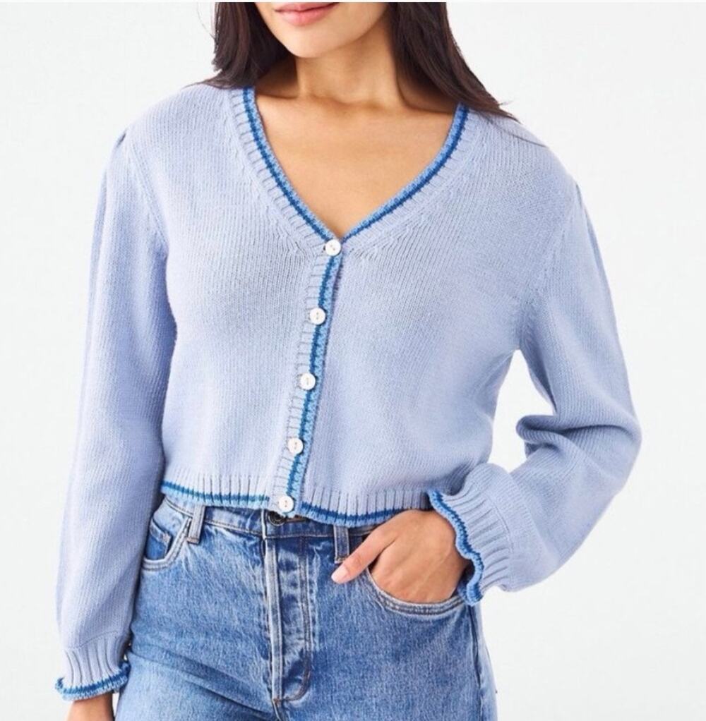 Roller Rabbit Lucien Blue Two-Tone Cardigan Cotton Women's XL